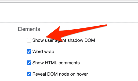 Showing user agent element shadow dom config in chrome