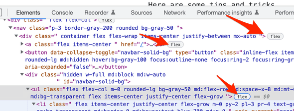 Showing where the flex buttons are in chrome inspector